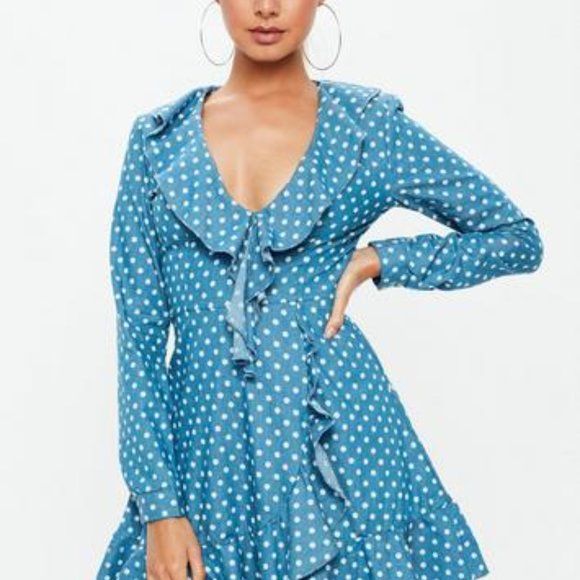 Missguided Dresses & Skirts - Missguided Ruffles, Dots & Denim Dress